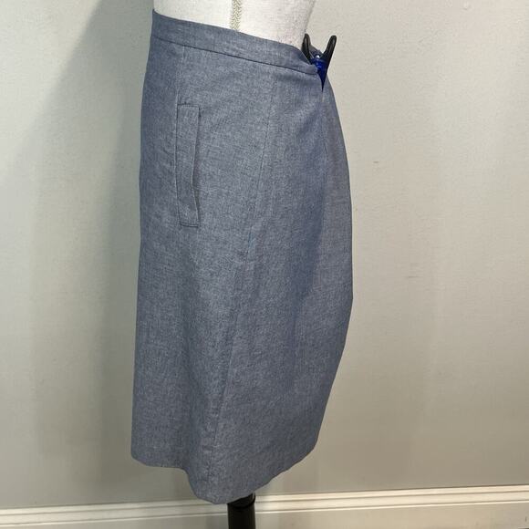 Kasper Skirt size 10 Blue Chambray Knee A Line Pockets Modest Casual Career - Picture 7 of 9
